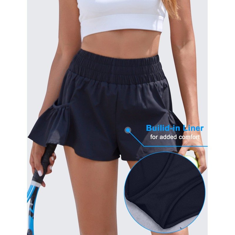 BMJL Women's High Waisted Athletic Running Shorts, Black, Medium