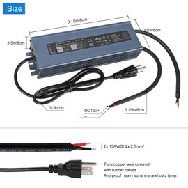 Power Supply 12v LED Driver: 300 Watts Low Voltage Transformer 110 Volt DC to 12V AC Converter for Outdoor LED Light - IP67 Waterproof Power Adapter with Plug Cable for Strip Light Landscape Lighting