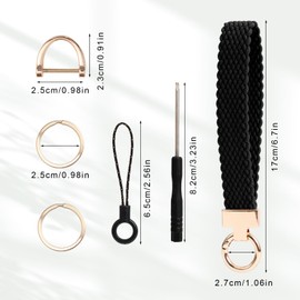 lasuroa Keychain Wristlet for Women Men, Elastic Keychain Strap with D-Ring Short Tether & 2 Key Rings Braided Wrist Lanyard for Car Keys ID Badges Essentials (Black)