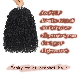 Yoolec 10 Packs Yanky Twist Crochet Braids Hair 10 Inch Pre-Twisted Passion Twist Crochet Hair, Fluffy Mini Passion Twist Hair Spring Twist Hair Senegalese Twist Braids 1B