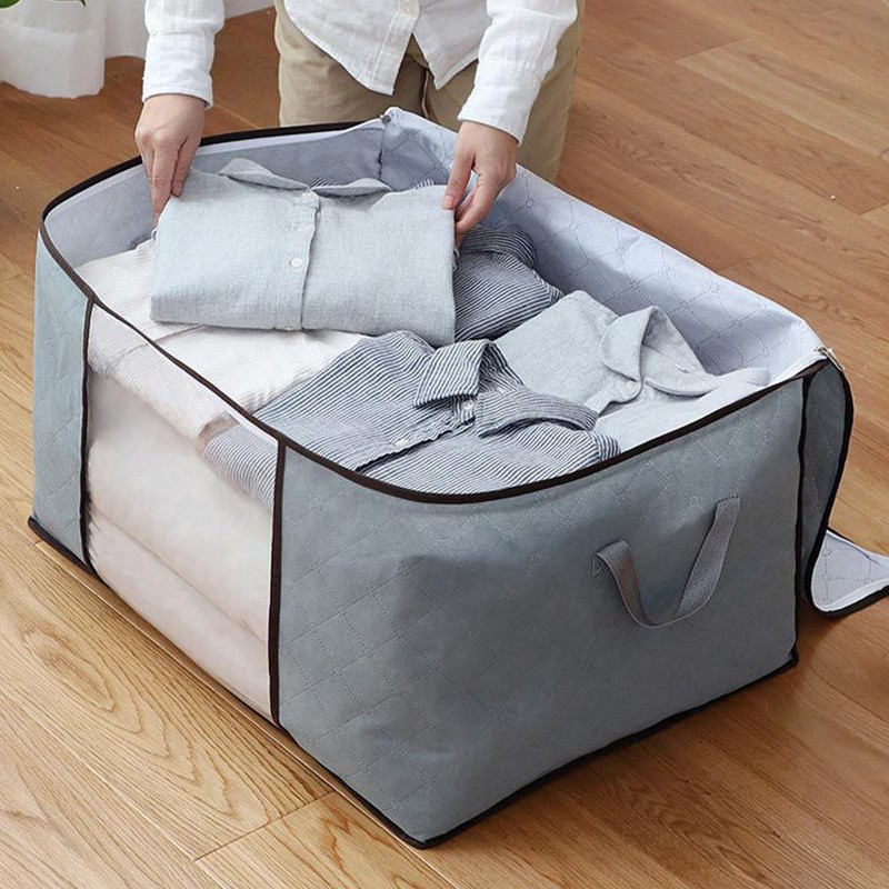4Pcs Gray Quilt Storage Bag Organizer Large Capacity Breathable House