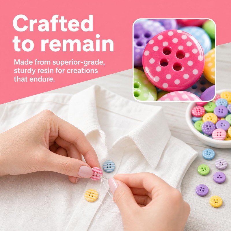 100 Pcs 15mm Mixed Color Round and Stripe Resin Buttons