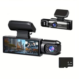 2025 Upgrade Dual Dash Cam Front and Inside，LAMJAD 3.16inch 1080P Dash Cam, with Infrared Night Vision and IPS Screen Loop Recording, Dual Lens Car Dashboard Video Camera. (32GB Card)