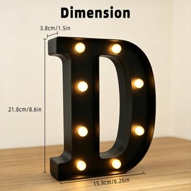 DISCO Sign - 8.6 in Marquee Light Up Letters for Wall, Party, Birthday, Theme Decor – Battery Operated LED Night Letter Lights for Indoor - 5 Pack (D, I, S, C, O) (Plastic, Black)