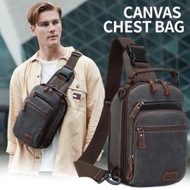 Nerlion Sling Bag for Men Waxed Canvas Crossbody Bag Chest Bag Shoulder Bag Casual Daypack for Travel (Large Black Gray)