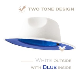 Lisianthus Women White Fedora Wide Brim Panama Hats with Color Belt Buckle (White & Royal Blue/Royal Blue Belt)