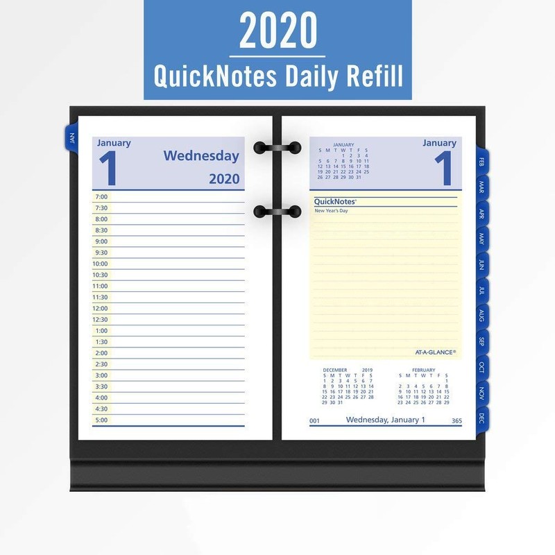 AT-A-GLANCE 2020 Daily Desk Calendar Refill, QuickNotes, 3-1/2" x 6",