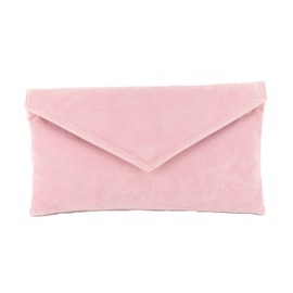 LONI Real British Hand Made Clutch/Shoulder Bag Neat Envelope, Faux Suede in Candy Pink