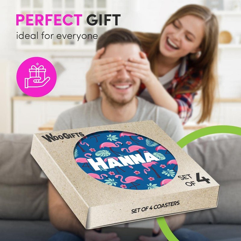 4 x Boxed Round Coasters - Name Hanna Tropic Flamingo