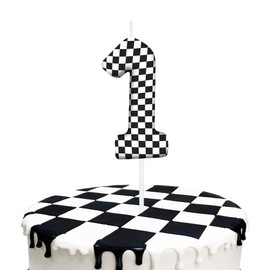 Black White Checkered 1st Birthday Number Candles, Number 1 Candle Cake Toppers for Race Car Themed Parties, 1st Birthday Cake Candles for Boys and Girls, Kids Party Supplies