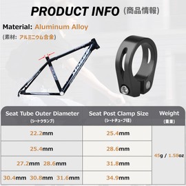 Azarxis Bike Seat Post Clamp Aluminum Alloy Quick Release Bicycle Seatpost Tube Tightener Clip 28.6mm, 31.8mm, 34.9mm for Mountain, Road, Fixie, Track, Folding, DH, MTB, BMX Bikes Gear (Black, 31.8mm)