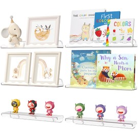 Lifewit Clear Floating Shelves for Wall 6 Pack, 15"x3.4" Acrylic Cloud Shelf Room Decor, Nursery Bookshelf for Kids Toddler Baby Room Storage and Organization