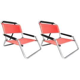 Neso Beach Chairs 2 Pack | Water Resistant with Shoulder Strap and Slip Pocket | Folds Thin (Coral, Regular)