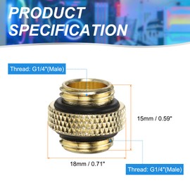 sourcing map 2pcs Water Cooling Adapter G1/4" Thread Male to Male Mini Extender Fitting Copper Water-Cooled Compression Fitting with O-Ring for Computer PC Water Cooling System, Gold