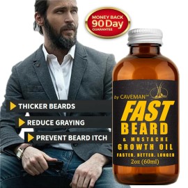 Aceite de barba Caveman Premium Growth 2 OZ (60 ml) | Crecimiento rápido de barba - REPARACIÓN DE CABELLO