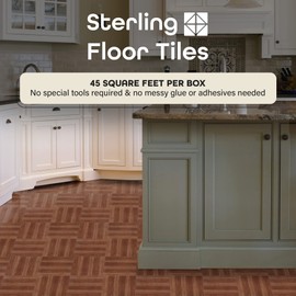 Sterling Self Adhesive 12-Inch Vinyl Floor Tiles, 45 Tiles - 12" x 12", Medium Oak Plank-Look Pattern - Peel & Stick, DIY Flooring for Kitchen, Dining Room, Bedrooms & Bathrooms by Achim Home Decor