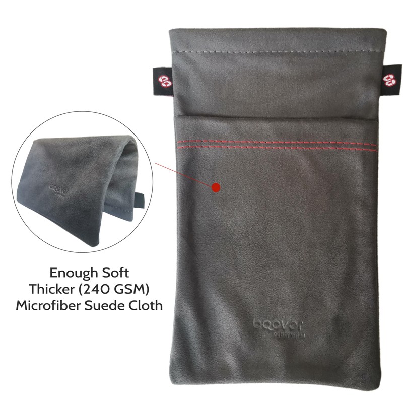 bqover Large Double Microfiber Suede Pouch, Soft Squeeze Top Eyeglasses/Sunglasses