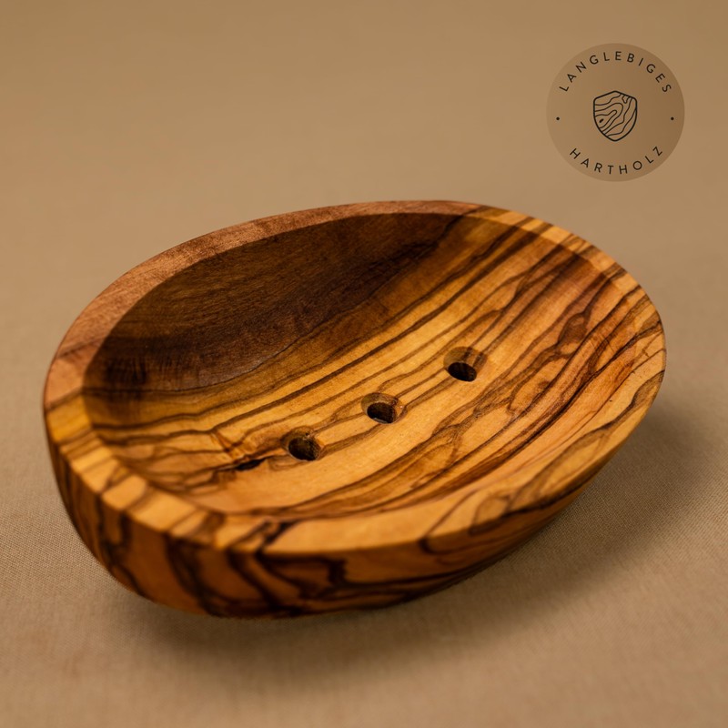 das Olivenholzbrett Olive Wood Soap Dish, Oval 11.5 cm, Handmade,