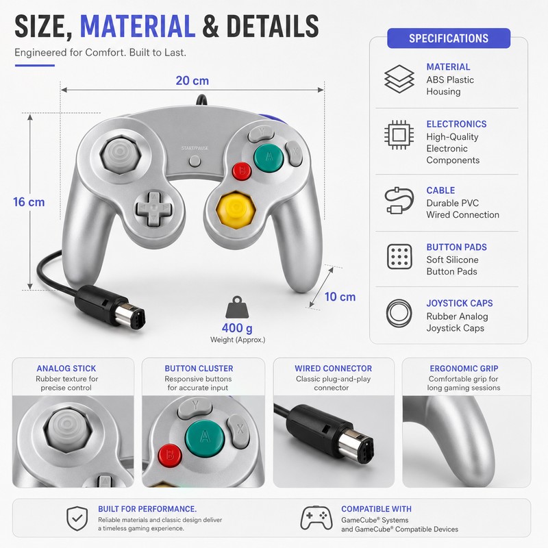 GameCube-Compatible Wired Controller for Retro Gaming – Responsive Joystick Gamepad