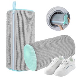 Shoe Washing Machine Bag 2Pcs Shoe Laundry Bag with Zipper Hook Trainer Washing Machine Bag Thickened Fluffy Fibers Keep 360° Wrap-around Cleaning Shoe Laundry Bags Reusable Shoe Cleaning Bag