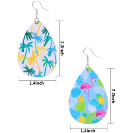 16 Pairs Hawaii Faux Leather Teardrop Earrings Summer Tropical Boho Lightweight Leaf Drop Earrings for Women (Leaf Pattern Style)