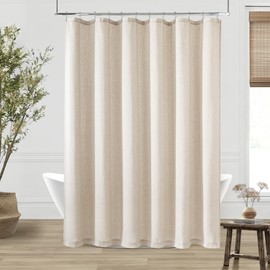 DUKIYO Beige Extra Long Linen Shower Curtain 84 Inch Long Neutral Bath Shower Curtain Set with Hooks XLong Tall Country Farmhouse Boho Drapes for Bathroom Bathtub Tan Beige 72x84 Drapes