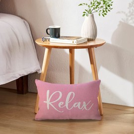 ULOVE LOVE YOURSELF Relax Lumbar Throw Pillow Case 12×20 Inch Housewarming Gifts Farmhouse Pink Decorative Rectangular/Waist Cushion Cover for Sofa Beach Porch Bench Decor