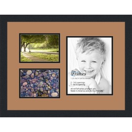 Art to Frames Double-Multimat-1128-771/89-FRBW26079 Collage Photo Frame Double Mat with 1 - 8x10 and 2 - 5x7 Openings and Satin Black Frame