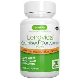 Igennus Healthcare Nutrition Longvida Optimised Curcumin 500mg, High Dose & 285x Increased Bioavailability, Rapid Absorption with Sustained Action, Vegan, 30 Capsules, by Igennus