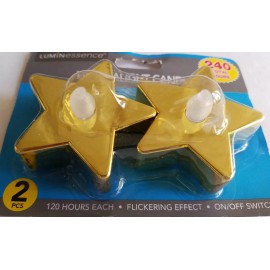 Luminessence Patriotic Flickering LED Star Candles 2”H X 2.5”D 120 Hours 2/Pk, Select: Color - Gold