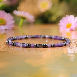 SA Amethyst & Hematite Beads Bohemian Tibetan Healing Birthstone Stretch Bracelet
