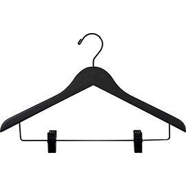 Quality Wooden Skirt Hangers 25 Pack, Solid Wood Pant Hanger with Adjustable Clips Matte Black