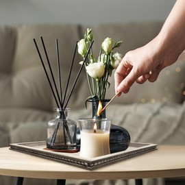 Decorzmozo Wood Decorative Tray-Vitage Brown Washed Bead Tray for Coffee Table Wooden Serving Trays Ottoman Tray for Living Room Candle Holder Home Organizer Farmhouse Home Decor (Rectangular)