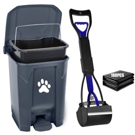 mayayaday Dog Poop Trash Can Outside with Pooper Scooper, Outdoor Dog Waste Trash Can with Lid Waste Bag Odor Control for Yard Garden, 20L Grey