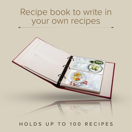 Gallery Leather Recipe book to write in your own recipes - 3 Ring Recipe Binder With Plastic Sleeves, Blank, 25 Pocket Pages and Ivory Cards, Fillable - Freeport Metallic Copper - 9.25 x 8 "