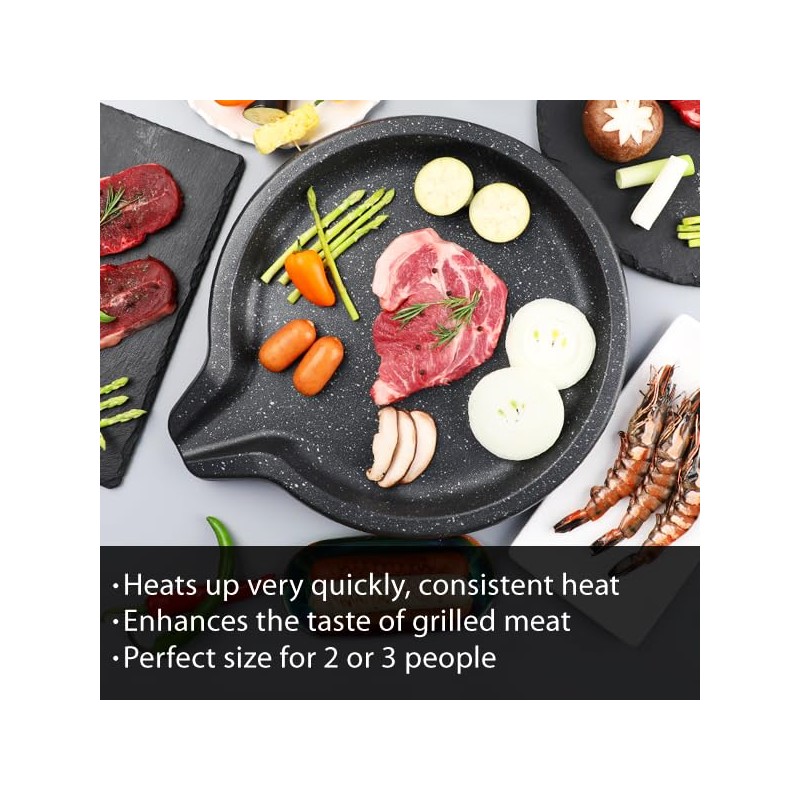 D1KOREA Stovetop Korean BBQ Grill Pan, 15 inch, Cast Aluminum,
