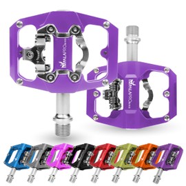 IMPALAPRO - Dual Function Bicycle Flat Pedals and SPD Pedals 9/16'' Compatible with Shimano SPD Pedals - Dual Platform MTB Flat Pedals and SPD Clipless Pedals (Purple)
