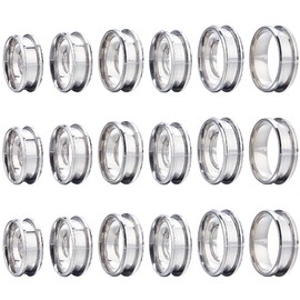 SUNNYCLUE 1 Box 18Pcs Stainless Steel Grooved Finger Ring US Size 7/8/9/10/11/12 Ring Core Blanks 8mm Wide Empty Round Grooved Inlay Ring Blanks for Jewellery Making Kits Men Women DIY Craft Supplies