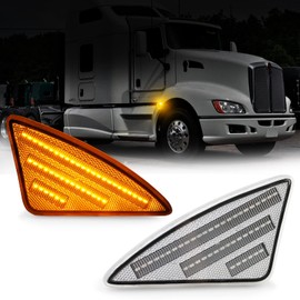 D-Lumina LED Side Marker Lights Clear Lens Compatible with 2008-2021 Kenworth T660 T170 T270 T370, 3 Rows Amber Front Fender Side Light, Truck Turn Signal Light Replacement Assembly, Pack of 2