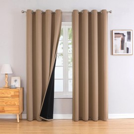 ChrisDowa Cortinas 100 opacas para recámara con forro negro, 2 capas gruesas totalmente opacas con aislamiento térmico y ojales, juego de 2 paneles