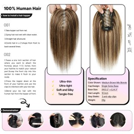 SHEIRIS 4/27 Human Hair Toppers for Women, for Women with Thinning Hair Swiss Base, No Bangs, 10 Inch (#Medium Brown Mix Blonde)