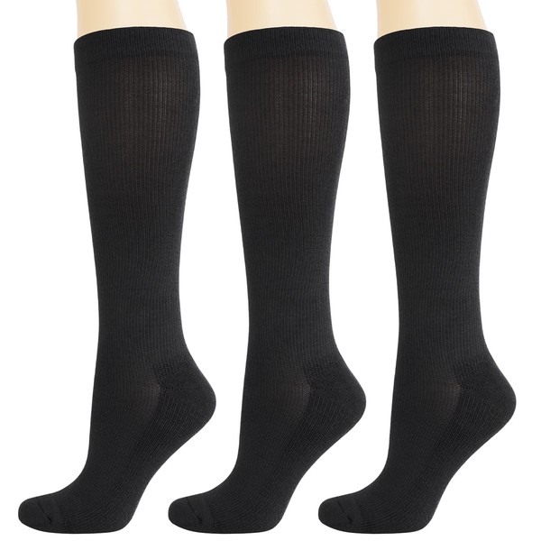 Bamboo Rayon Compression Socks for Women Men, 8-15mmHg Moderate Circulator Graduated Support Sock for Running Cycling Travel, Black(3 Pair, 9-11)