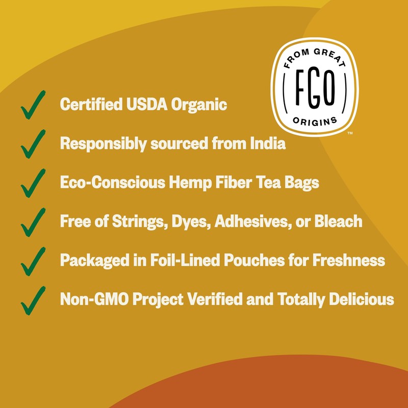 FGO Organic Turmeric Ginger Tea, Eco-Conscious Tea Bags, 100 Count,