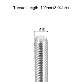 sourcing map Fully Threaded Rod M12 x 100mm 1.75mm Thread Pitch 304 Stainless Steel Right Hand Threaded Rods Bar Studs 8 Pack