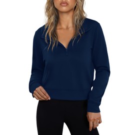 Totatuit Women Quarter Zipper Cropped Sweatshirt Half Zip Casual Fall and Winter Trendy Clothes Workout Gym Hiking Navy Blue M
