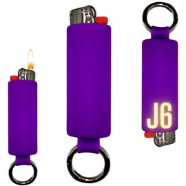 Lighter Holder for J6 BIC Lighters. Silicone case has a Spring Clip Attached to Easily Secure Your Lighter to Any Bag, Key Ring or Belt Loop. (Purple)