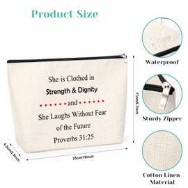 Bible Verse Gift for Women Makeup Bag Inspirational Gift for Women Friend Daughter Christian Religious Gifts Proverbs 31:25 Cosmetic Bag Scripture Quotes Birthday Present for Girls Friends Colleague
