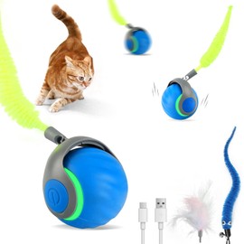 LDZ&CHX Moving Cat Toy Spinning Cat Toy Tails,Interactive Electric Rolling Ball with 3 Replaceable Speed Tails,Speed Tails with Random Motion Modes,Type-C for Rollie Pet Smart Chase Ball,Wave Texture