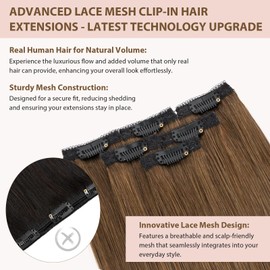 TESS Clip in Extensions Echthaar 6stk 36g, 6 Clip in Haarverlängerung Echthaar Extensions Remy Extensions35cm 04# Mittelbraun