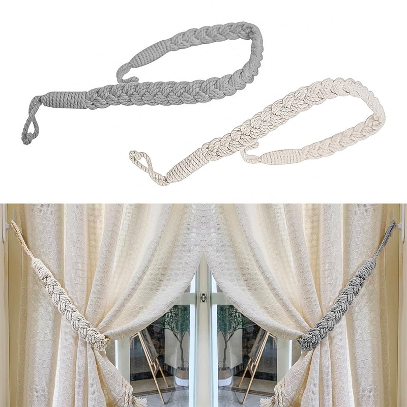 Natural Cotton Rope Curtain Tiebacks Drape Holder Cords Hand Knitting